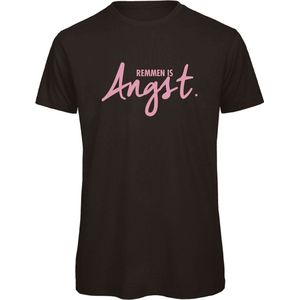 T-shirt Zwart S - Remmen is angst - roze - soBAD. | Foute apres ski outfit | kleding | verkleedkleren | wintersport t-shirt | wintersport dames en heren