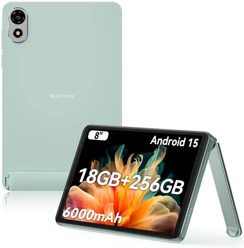 Blackview ZENO 1 Tablet - 8 inch Android 15 Tablet - 18 GB RAM+256 GB ROM(2TB TF) - T615 8-Kern KI-Chip - 4G LTE+WiFi 5G - 6000mAh - Face ID - Widevine L1 - BT5.2 - Groen