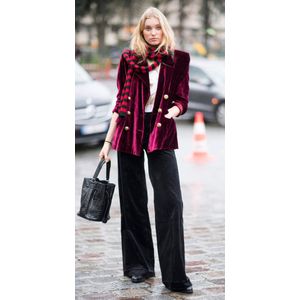 Fluwelen blazers voor dames, zakelijke casual oversized lange colberts, vestblazers Bordeaux S