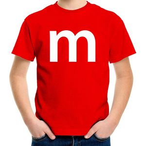 Letter M verkleed/ carnaval t-shirt rood voor kinderen - M en M carnavalskleding / feest shirt kleding / kostuum 110/116