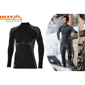 Heat Essentials - Premium Thermo Ondergoed Heren - Thermo Shirt Heren - Zwart - XXL - Thermokleding Heren - Thermo Shirt Heren Lange Mouw