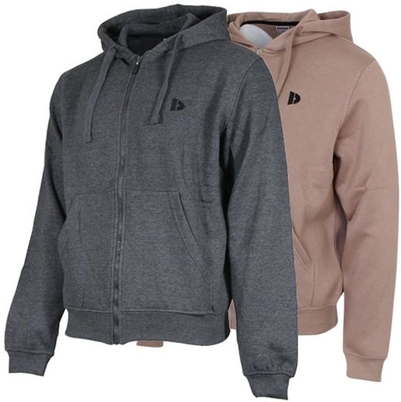 2-Pack Donnay - Sweatvest met capuchon (Bruce) - Sportvest - Heren - Charcoal-marl/Taupe-grey (727) - maat S