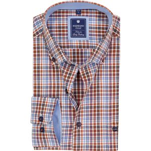 Redmond comfort fit overhemd - twill - bruin - blauw - oranje en wit geruit - Strijkvriendelijk - Boordmaat: 43 - 44