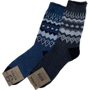 green-goose® Alpaca Herensokken - Wollen Sokken - 2 Paar - Grijs, Blauw - 100% Alpaca Wol - Maat 43-46 - Heerlijk Warm en Rekbaar