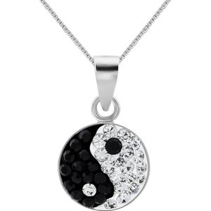 Zilveren ketting dames | Zilveren ketting met hanger, yin en yang met kristallen