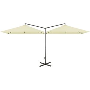 vidaXL Parasol dubbel met stalen paal 600x300 cm zandkleurig Dubbele Parasol - Strandparasol - Tuinset - Zonnescherm - Parasol Beige - Outdoor Decor - Patio Furniture - Parasol - Parasols - - Tuinparasol