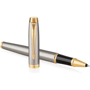 Parker IM-rollerballpen | geborsteld metaal met gouden afwerking | Fijne penpunt | Zwarte inkt | Geschenkverpakking