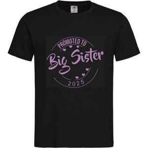 Shirt Aankondiging zwangerschap Promoted to Big Sister 2025 | korte mouw | Zwart/lila | maat 134/140 zwangerschap aankondiging bekendmaking Baby big sis sister Grote Zus