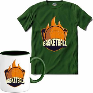 Basketball | Basketbal - Sport - Basketball - T-Shirt met mok - Unisex - Bottle Groen - Maat XL