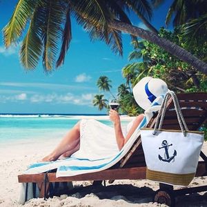 Strandtas voor dames, zomertas, grote schoudertas met trekkoord, voor strand, vakantie, winkelen en reizen