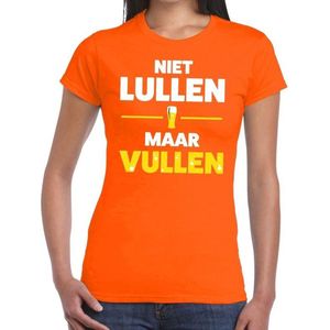 Niet Lullen maar Vullen tekst t-shirt oranje dames - dames shirt Niet Lullen maar Vullen - oranje kleding XL