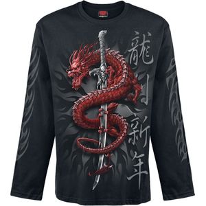 Spiral Oriental Dragon Longsleeve Heren Shirt met lange mouwen - zwart - M