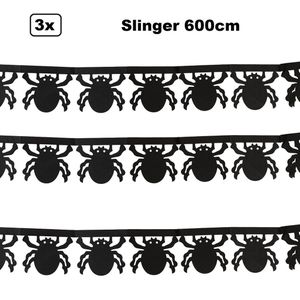 3x Zwarte spin slinger 600cm - papier - Halloween Creepy spinnen dieren Griezel spookythema feest