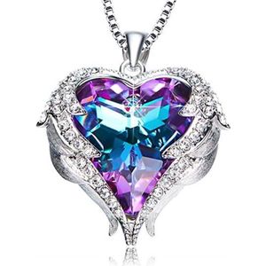 Paarse Engel Vleugel Kettingen voor vrouwen Love Swarovski® Hart Pendant Hanger - Ketting 43cm +5cm