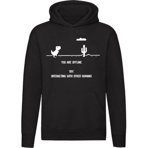 You are offline, try: interacting with other humans Hoodie - gamer - sociaal - spel - dino - game - grappig - unisex - trui - sweater - capuchon