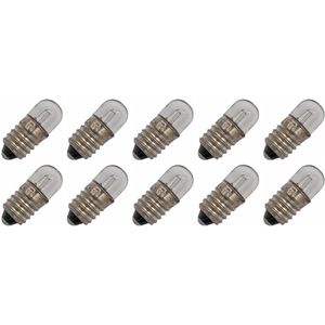 Signaallamp E10 - Warm Wit - 30V 1W - Dimbaar - 10 stuks - T9 Gloeilamp Ø9mm - 23mm - 2500K