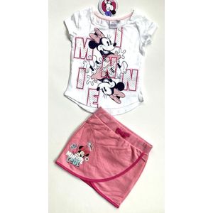 Disney Minnie Mouse set - rok+t-shirt met glitterprint - wit/roze - maat 104 (4 jaar)