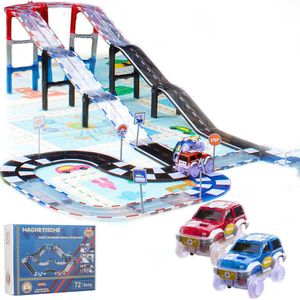 Chibbo® Magnetisch Kinderspeelgoed Jongens - 3 tot 12 jaar - Auto Racebaan Elektrisch voor kinderen - Montessori Speelgoed - 72 Delig