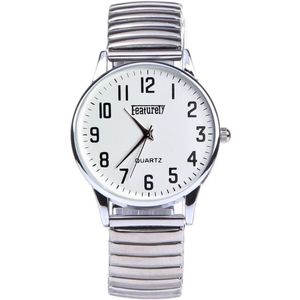 Fako® - Horloge - Rekband - Featurely - Ø 40mm - Zilverkleurig - Wit