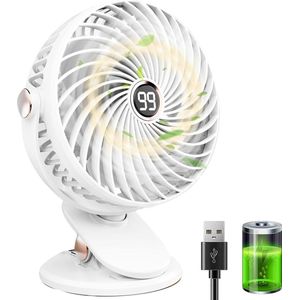 S&Dshopline® Tischventilator USB Ventilator Klein 6000mAh Akku Mini Ventilator Leise USB-Ventilatoren, Clip Ventilator 5 Geschwindigkeiten 720° Drehung, Kleiner Ventilator für Zuhause Büro Camping(Weiß)