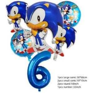 Sonic Verjaardag Versiering - Leeftijd: 6 jaar - Sonic Ballonnen - 6 delig - Sonic Kinderfeestje - Sonic Feestpakket - Folieballon / Heliumballon / Leeftijdballon - Sonic XL Ballon - Feestversiering - Kinder Verjaardag - Hoera 6 jaar! Jongen / Meisje