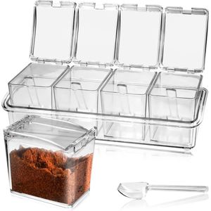 Set van 4 transparante acryl kruidenpotjes met lepels en afdekkingen - ideaal voor zout, peper, suiker en specerijen Kruidenpotjes