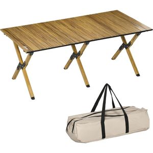 Campingtafel - Tuintafel - Vouwtafel - Oprolbare - Inklapbare - Draagbaar - Lichtgewicht - Stevig - Duurzaam - met Draagtas - 30 kg Maximumgewicht - Aluminum - 116 x 60 x 45 cm - Natuurlijk Hout