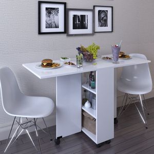 Eettafel Inklapbare| Eettafel Uitschuifbaar| Opvouwbaar| Ruimtebesparend Klaptafel| Modern en Stijlvol| Wit| 140x60x75