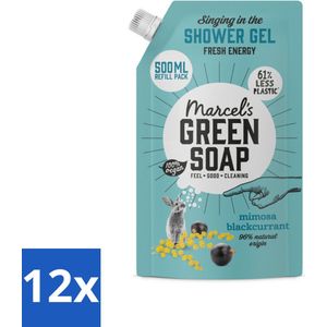 12 x Marcel's Green Soap - Douchegel - Navulling - Mimosa & Zwarte Bes - Voor dagelijks gebruik - 500 ml - Douchegel Navulling - Milieuvriendelijke Douche - Biologische Douchegel - Vegan Douchegel - Mimosa Geur