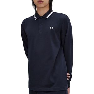 Fred Perry M3636 long sleeved twin tipped shirt - heren polo lange mouwen - Navy / White - Maat: S