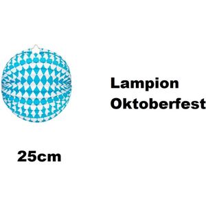 Lampion blauw/wit ruit 25cm - BRANDVEILIG -Oktoberfest - festival thema feest verjaardag party papier BBQ strand licht fun