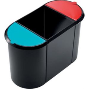 HELIT Trio System afvalbak - 38 liter - Kunststof - Zwart/rood/Blauw - bxdxh 555x280x350 mm