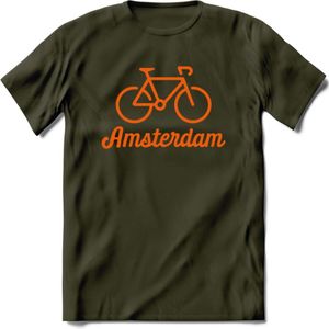 Amsterdam Fiets Stad T-Shirt | Souvenirs Holland Kleding | Dames / Heren / Unisex Koningsdag shirt | Grappig Nederland Fiets Land Cadeau | - Leger Groen - XL