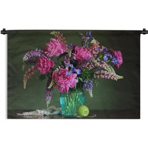 Wandkleed - Wanddoek - Kleuren - Bloemen - Stilleven - 90x60 cm - Wandtapijt