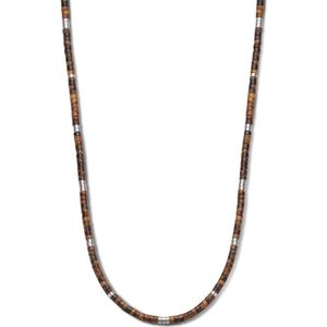 Frank 1967 7FN-0060 Kralen Ketting Tijgeroog - 4mm - Mat Staal - 70cm - Bruin