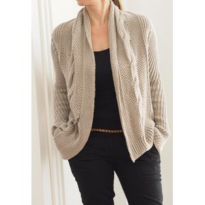 YELIZ YAKAR - Luxe hand gebreid dames vest  “Areto” met een sier pin sluiting- beige kleur - katoen - maat 36-38 - ambachtelijk handgemaakt breiwerk-designer kleding