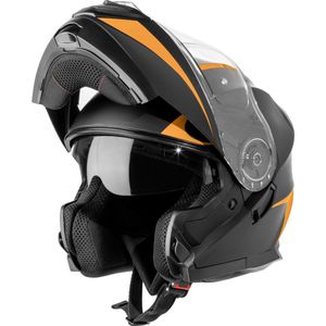 VINZ Busan Systeemhelm met Zonnevizier | Scooterhelm & Motorhelm & Brommerhelm | ECE 22.06 goedgekeurd | Lichtgewicht 1600 gram | Inclusief Opbergzak | Oranje - XS