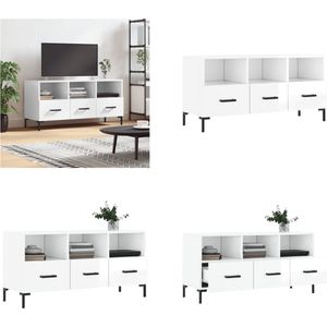 vidaXL Tv-meubel 102x36x50 cm bewerkt hout hoogglans wit - Tv-meubel - Tv-meubelen - Tv Kast - Opbergkast
