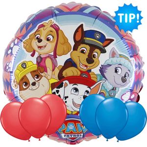 Paw Patrol Ballon 46 cm + 6 Kleur Ballonnen 32 cm - Verjaardag Versiering - Folieballon Ongevuld - Ballonnenboog Decoratie Feest - Party Slinger Jongen Meisje