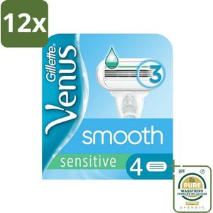 Gillette - Venus Smooth - Sensitive - Zachte scheerbeurt - 4 Navulscheermesjes - Voordeelverpakking - 12 stuks - Gladde huid - Venus scheermesjes