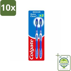 10 x Colgate - Tandenborstels - Extra Clean Duo - Medium - 2 borstels - Grootverpakking - Tandenborstel - Tandenpoetsen - Mondhygiëne - Frisse Adem - Tandenborstel Duo