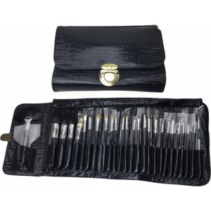 Make-up kwastenset Naturaal 26 delig - Wit/Bruin - High Quality in Zwart Case