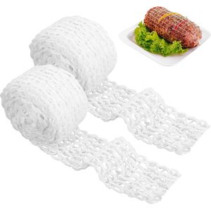 HweeWanX 2 pieces roll roasting set, white, 2 m hamnet for smoking, cotton wire, 18 holes, meat net for cooking, smoking net, roasting net for storing and hanging ham or sausages