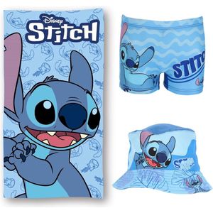 Lilo & Stitch Zomerset; Strandlaken, Vissershoedje en Zwemboxer - 98/104