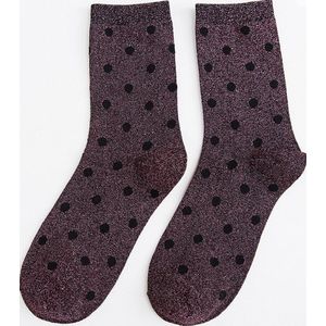 Glitter sokken - Roze met zwarte stipjes - Dames sokken - Girls sokken - One Size - 36 t/m 43