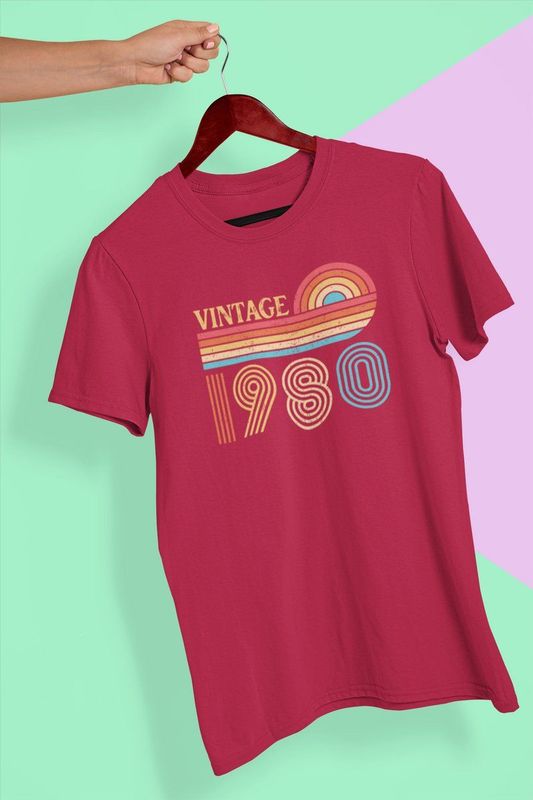 1980 Jaar Rood T-shirt Heren - Maat S - Retro Vintange - Verjaardag Cadeau Mannen - Limited Edition
