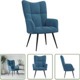 The Living Store Relaxstoel Blokpatroon - 61x70x96.5 cm - Blauw - Fluweel en Staal