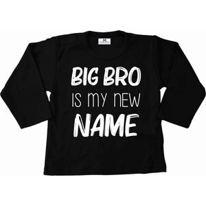 Grote broer shirt-Bekendmaking zwangerschap-Big Bro is my new name-Zwart-Wit-Maat 104