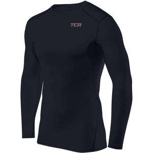 TCA Mannen HyperFusion Compressie Basislaag Top Lange Mouw Ondershirt - Crew Hals - Donkerblauw, M