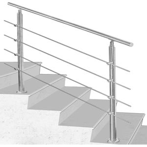 Trapleuning Roestvrij Stalen 150cm In Hoek Verstelbaar Trapleuningen met Kogelring en 2 Palen Indoor bar Railing Set voor Trap Balkon Terras Borstwering (4 Dwarsbalken)
